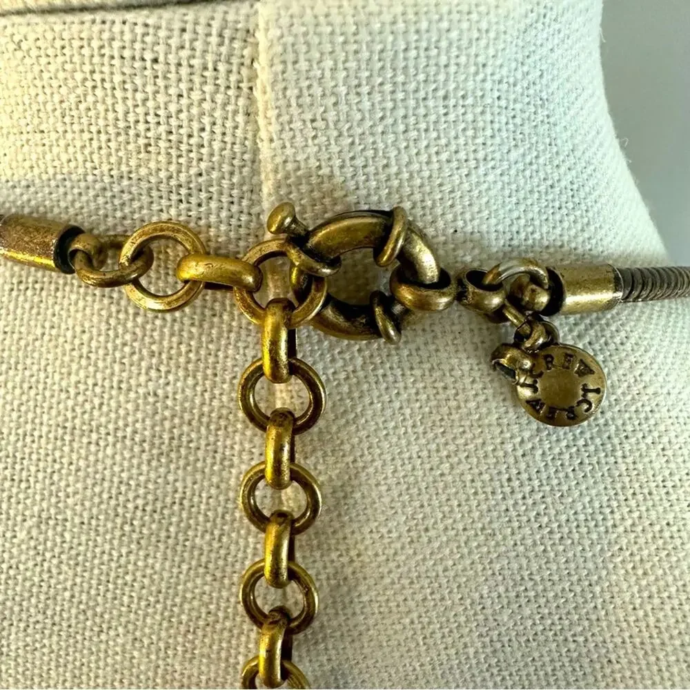 J Crew Necklace Statement Brass Square Stones Gray Neutral Earth tone CZ Chunky
